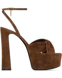 Saint Laurent - Suede Franciane Platform Sandals 105 - Lyst