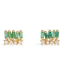 Suzanne Kalan - Diamond And Emerald Short Stack Stud Earrings - Lyst