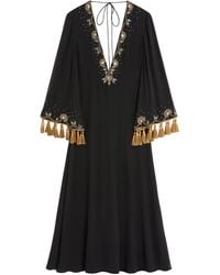 Valentino - Embroidered Light Georgette Midi Dress - Lyst