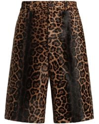 Dolce & Gabbana - Leather Leopard Print Oversized Shorts - Lyst