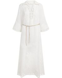 Zimmermann - Ramie Embroidered Indra Midi Dress - Lyst