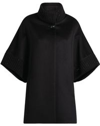 Cinzia Rocca Ribbed-trim Wool Cape - Black