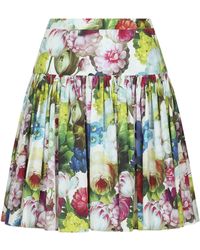 Dolce & Gabbana - Cotton Floral Pleated Mini Skirt - Lyst