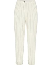 Brunello Cucinelli - Pinstripe Virgin Wool Tapered Pants - Lyst