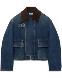 Loewe - Denim-Suede Cropped Parka - Lyst