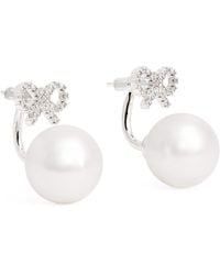 Self-Portrait - Crystal And Faux Pearl Bow Jacket Earrings - Lyst