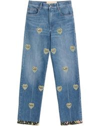 Valentino - Straight Embroidered-Detail Jeans - Lyst