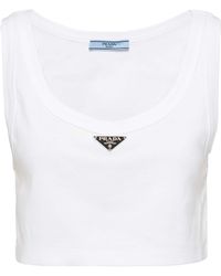 Prada - Cotton Triangle Crop Top - Lyst
