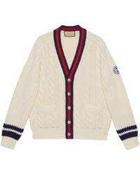 Gucci - Cable Wool Knit Cardigan With Web - Lyst