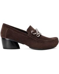 Loewe - Leather Oval Double L Heeled Loafers 45 - Lyst