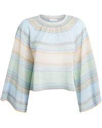 Zimmermann - Indra Stripe Bell-Sleeve Top - Lyst