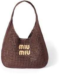 Miu Miu - Raffia-Effect Woven Shoulder Bag - Lyst