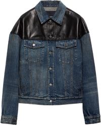 Prada - Leather-Detail Denim Jacket - Lyst