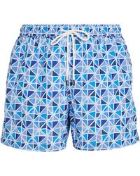 Fedeli Geometric Print Madeira Swim Shorts - Blue