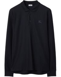 Burberry - Cotton Ekd -Embroidered Long-Sleeve Polo Shirt - Lyst
