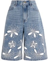Sandro - Open-Work Embroidered Denim Shorts - Lyst