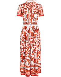 Dolce & Gabbana - Silk Majolica Print Midi Shirt Dress - Lyst