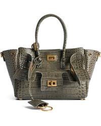 Balenciaga - Mini Croc-Embossed Leather Bel Air Tote Bag - Lyst