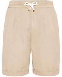 Brunello Cucinelli - Linen-cotton Pleated Shorts - Lyst