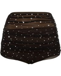 Norma Kamali Crystal Embellished High Waist Bikini Bottoms - Black