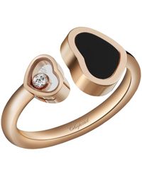 Chopard - 18Kt Rose Happy Hearts Onyx And Diamond Ring - Lyst