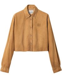 Miu Miu - Waxed Suede Cropped Shirt - Lyst