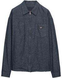Prada - Cotton Chambray Zipped Shirt - Lyst