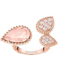 Boucheron - Rose Gold, Diamond And Pink Quartz Serpent Bohème Ring - Lyst