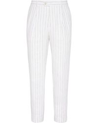 Brunello Cucinelli - Linen Chalk-stripe Trousers - Lyst
