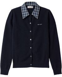 Miu Miu - Cashmere Check-Collar Cardigan - Lyst