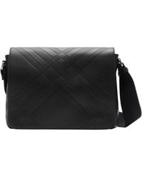 Burberry - Leather Check-Embossed Messenger Bag - Lyst