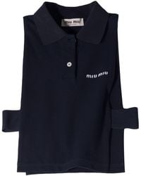 Miu Miu - Cotton Piqué Sleeveless Polo Shirt - Lyst