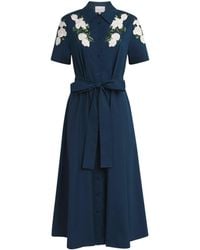 Carolina Herrera - Floral-Embroidered Midi Shirt Dress - Lyst