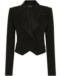 Dolce & Gabbana - Virgin Wool-Blend Embellished Cropped Blazer - Lyst