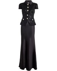 Self-Portrait - Satin Sequin-Embellished Maxi Dress - Lyst