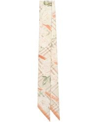 Burberry - Silk Rose Check Skinny Scarf - Lyst