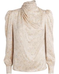 Alessandra Rich - Silk Jacquard High-Neck Blouse - Lyst
