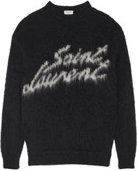 Saint Laurent - Mohair-wool Logo Sweater - Lyst