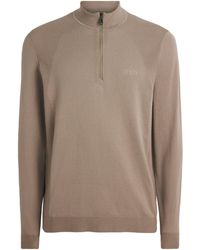 BOSS - Ribbed Logo Quarter-Zip Sweater - Lyst