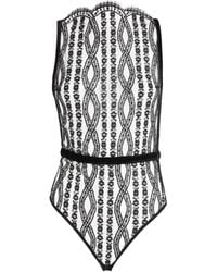 Coco De Mer - Velvet-Trim Lace Kiana Bodysuit - Lyst