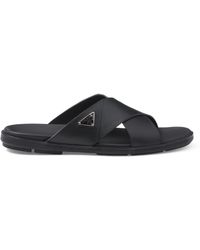 Prada - Leather Crisscross Logo Slides - Lyst
