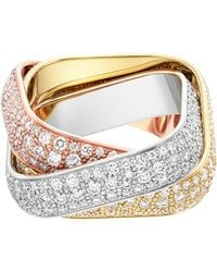 Cartier - Large Yellow, White, Rose Gold And Diamond Trinity Ring - Lyst