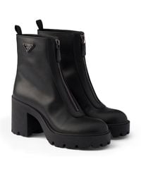 Prada - Leather Zipped Heeled Ankle Boots 85 - Lyst