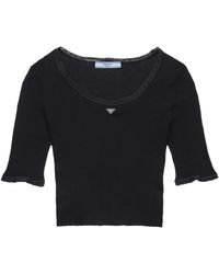 Prada - Cotton Short-Sleeve Crop Top - Lyst