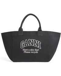 Ganni - Xxl Recycled Cotton Tote Bag - Lyst