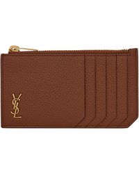 Saint Laurent - Leather Monogram Card Holder - Lyst