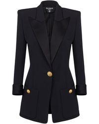 Balmain - Wool Satin-Lapel Blazer - Lyst