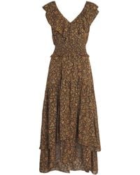 PAIGE - Silk-Blend Ruffle Floral Midi Dress - Lyst