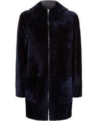 Sandro Shearling Hooded Coat - Blue