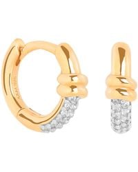 Astrid & Miyu - Plated Pavé Knot Huggies Earrings - Lyst